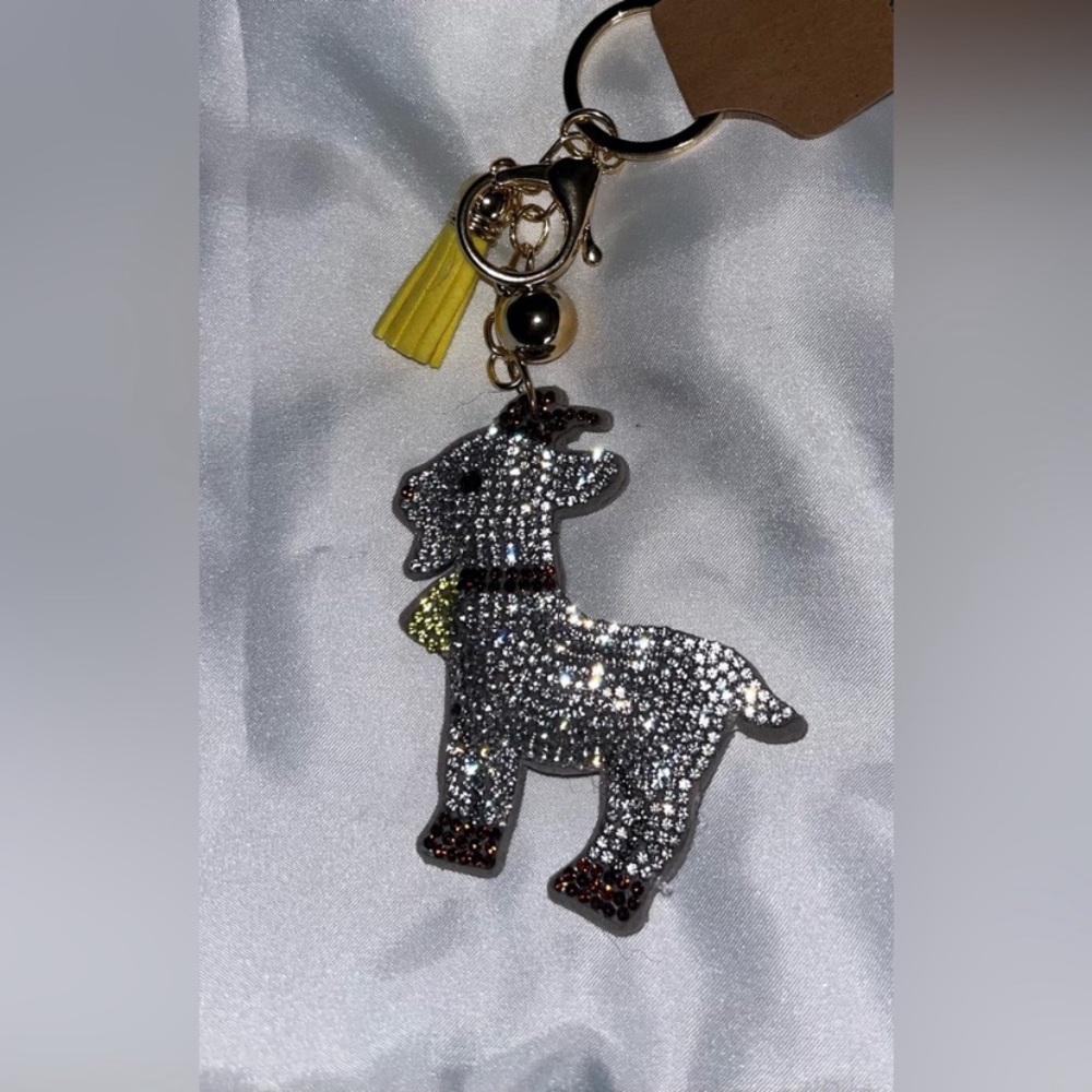 Sparkling Goat Bag Charm/Keychain with Yellow Tassel